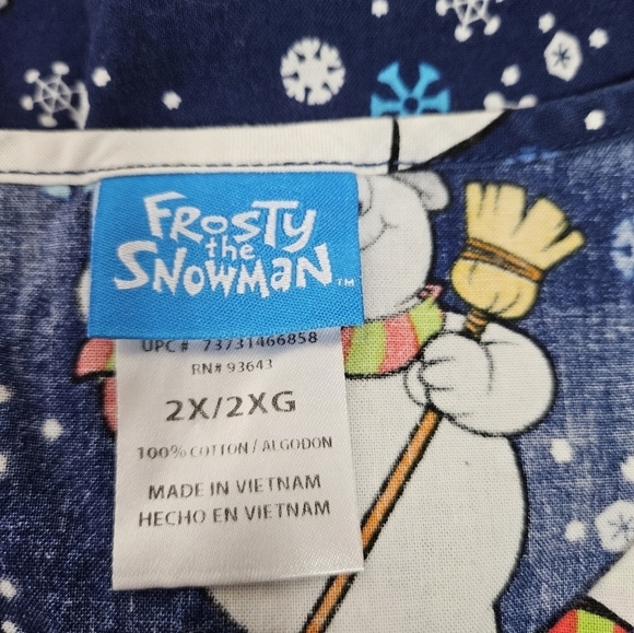 Frosty the Snowman Short Sleeve Medical‎ Scrub Top Size 2X Unisex - Picture 5 of 7